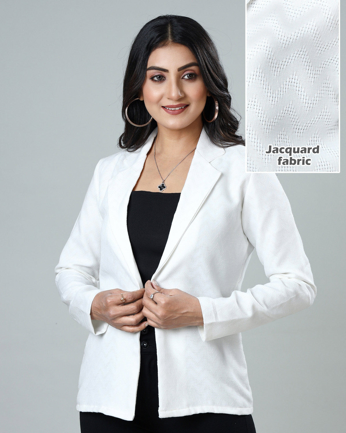 Classic White Women's Jacquard Weave Jacket