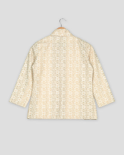 Geometric Floral Embroidery Work Yellow Women's Jacket