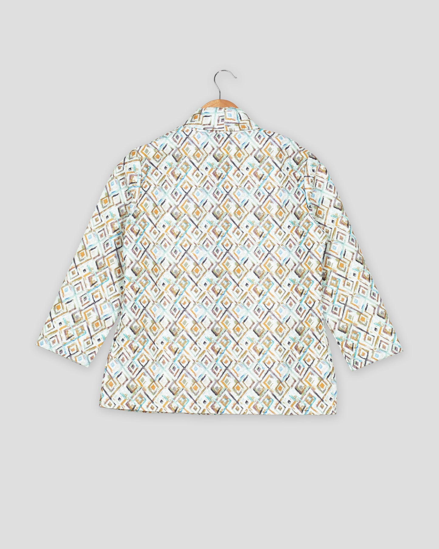 Geometric Floral Embroidery Work White Women's Jacket