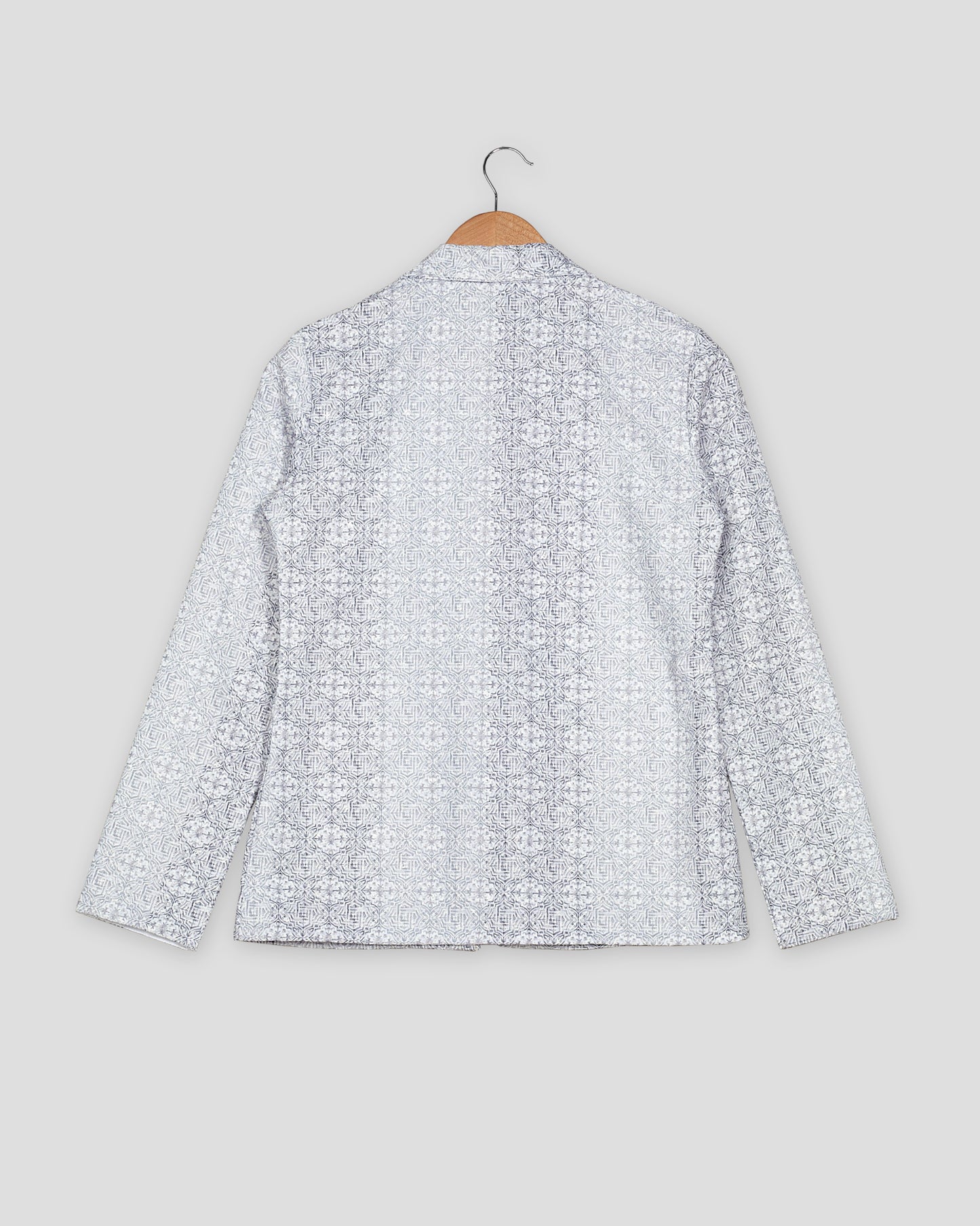 Geometric Floral Embroidery Work Grey Women's Jacket