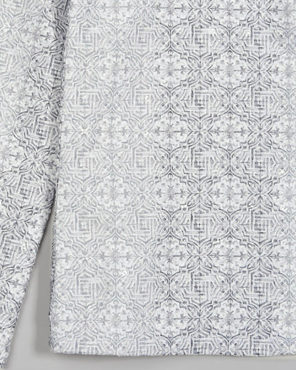 Geometric Floral Embroidery Work Grey Women's Jacket