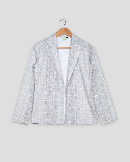 Geometric Floral Embroidery Work Grey Women's Jacket