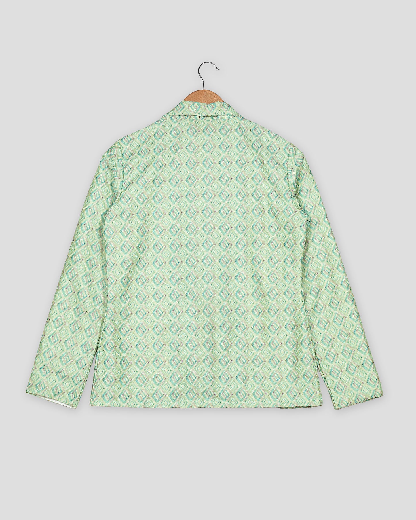 Luxe Floral Embroidery Work Green Geomentric Women's Jacket