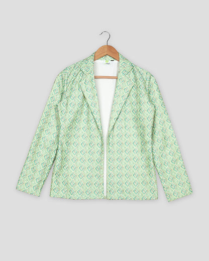 Luxe Floral Embroidery Work Green Geomentric Women's Jacket