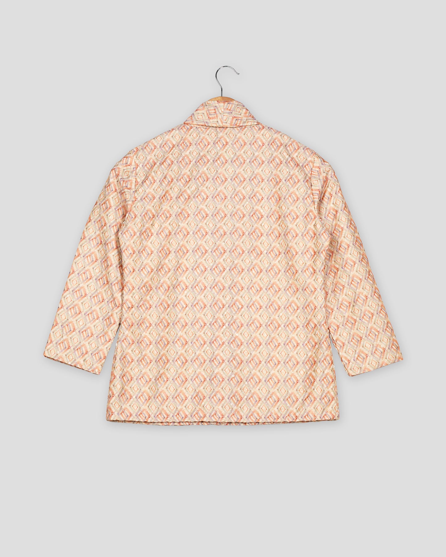 Geometric Floral Embroidery Work Orange Women's Jacket