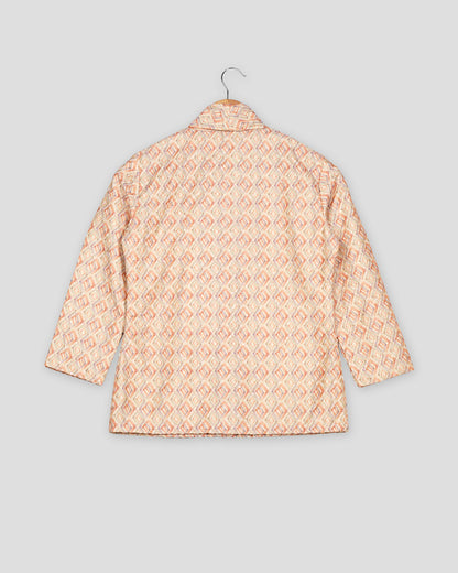 Geometric Floral Embroidery Work Orange Women's Jacket