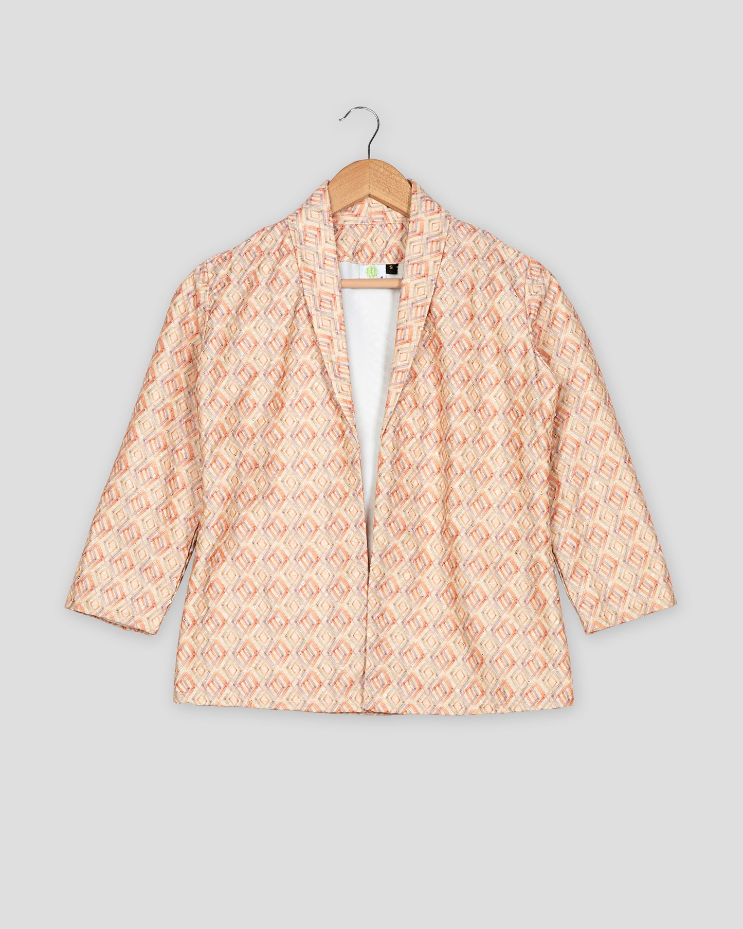 Geometric Floral Embroidery Work Orange Women's Jacket