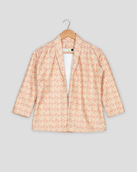Geometric Floral Embroidery Work Orange Women's Jacket