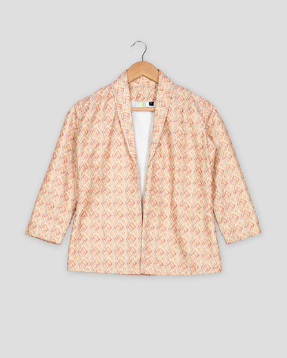 Geometric Floral Embroidery Work Orange Women's Jacket