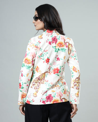 Women's Stylish Tiger Print Jacquard Weave Jacket