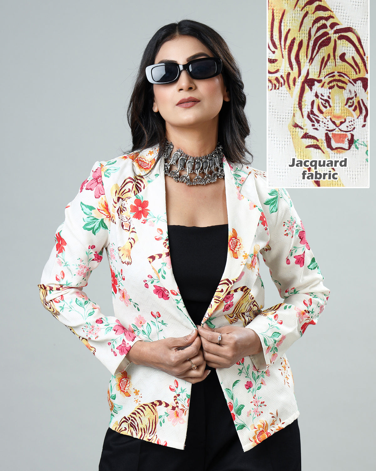 Women's Stylish Tiger Print Jacquard Weave Jacket