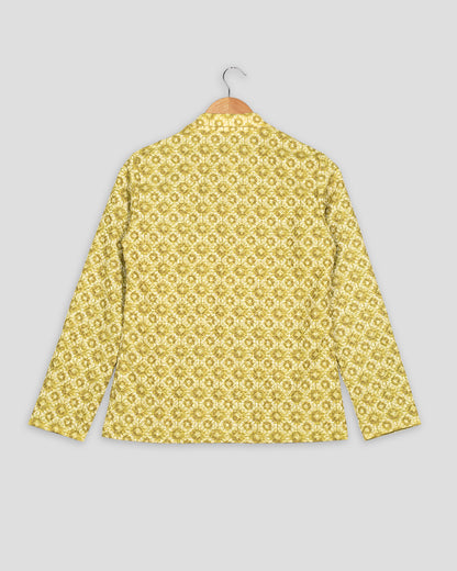 Geometric Floral Embroidery Work Yellow  Women's Jacket