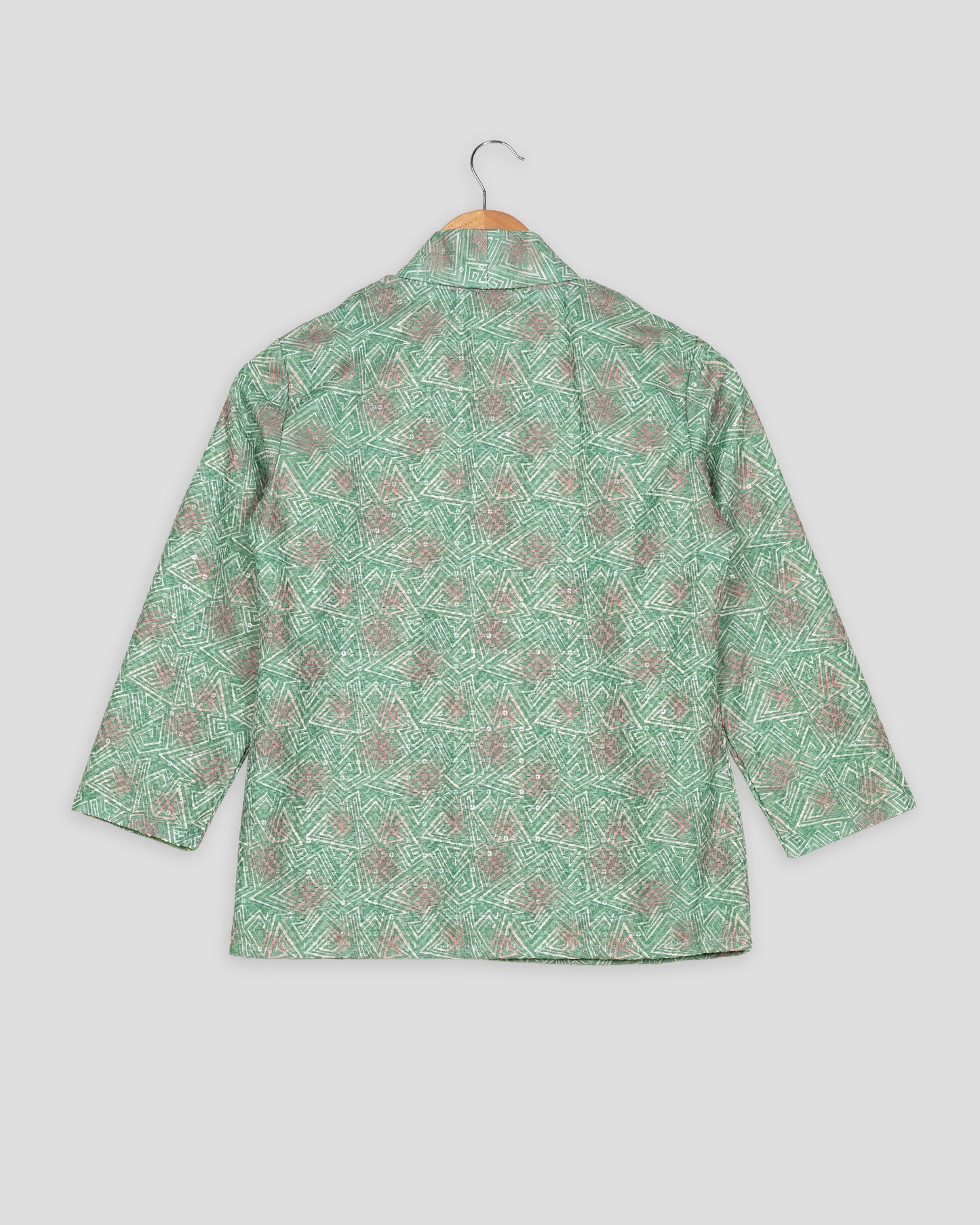 Geometric Floral Sequins Embroidery Work Green Women's Jacket