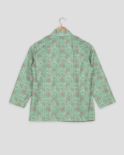 Geometric Floral Sequins Embroidery Work Green Women's Jacket