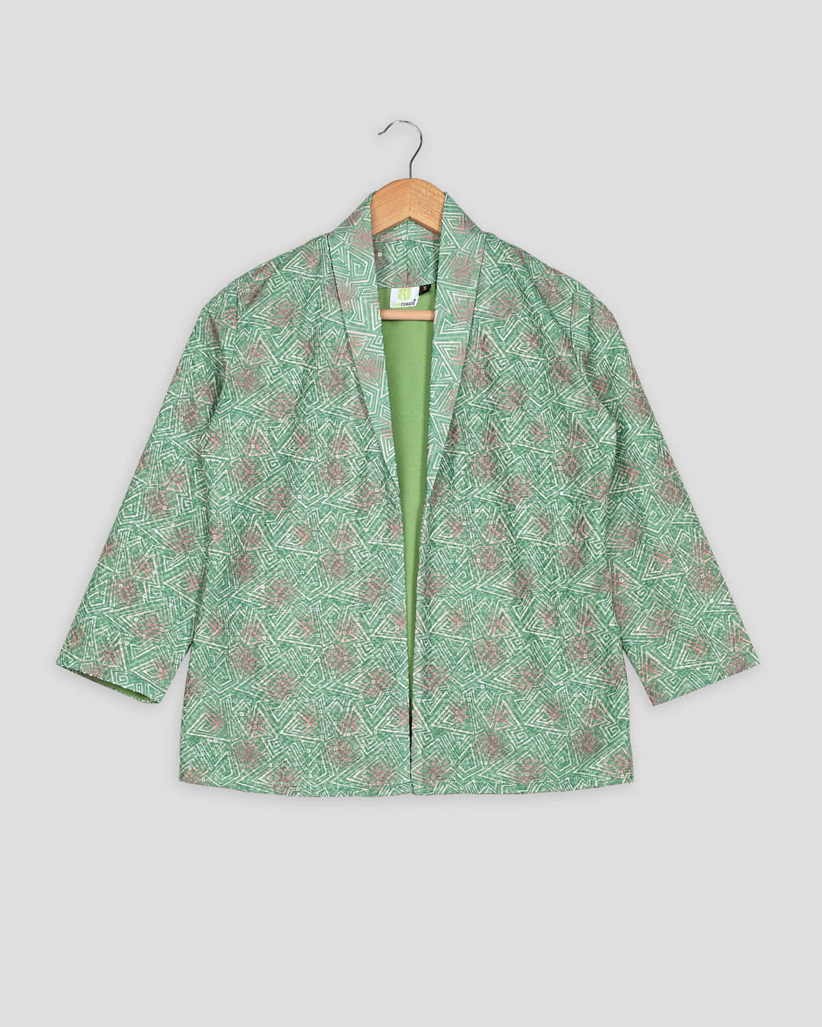 Geometric Floral Sequins Embroidery Work Green Women's Jacket