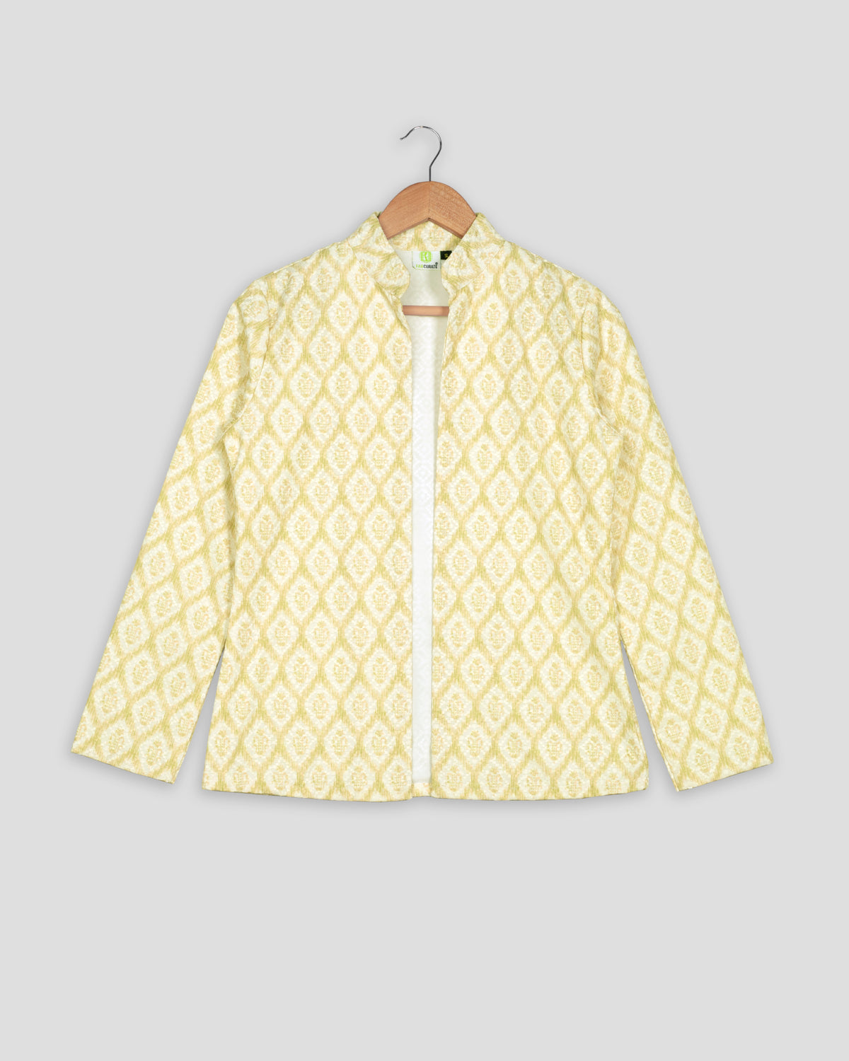 Geometric Floral Sequins Embroidery Work Yellow Women's Jacket