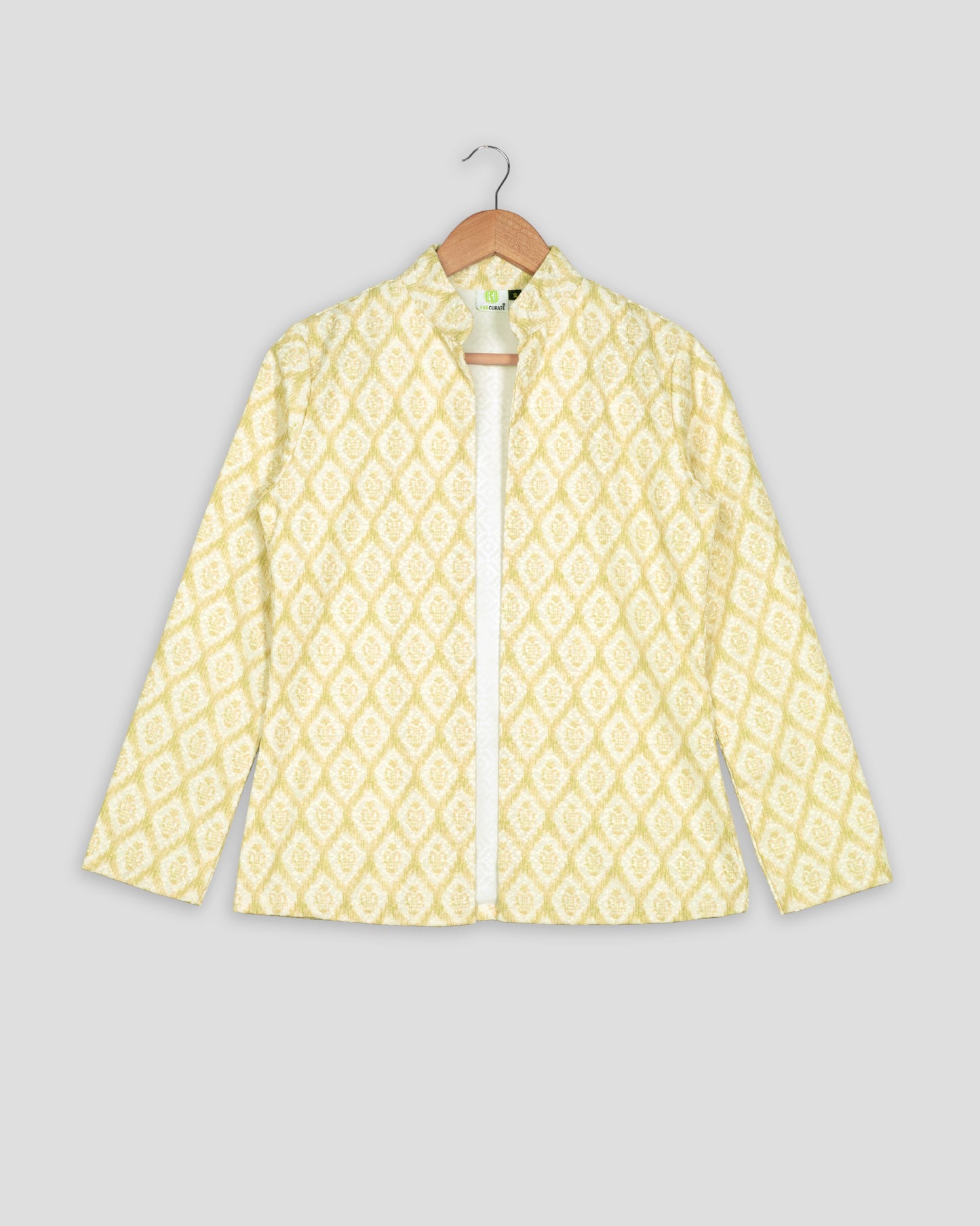 Geometric Floral Sequins Embroidery Work Yellow Women's Jacket