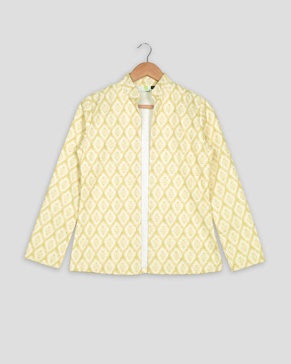 Geometric Floral Sequins Embroidery Work Yellow Women's Jacket