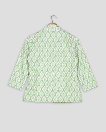 Geometric Floral Sequins Embroidery Work Green Women's Jacket