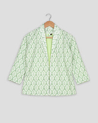 Geometric Floral Sequins Embroidery Work Green Women's Jacket