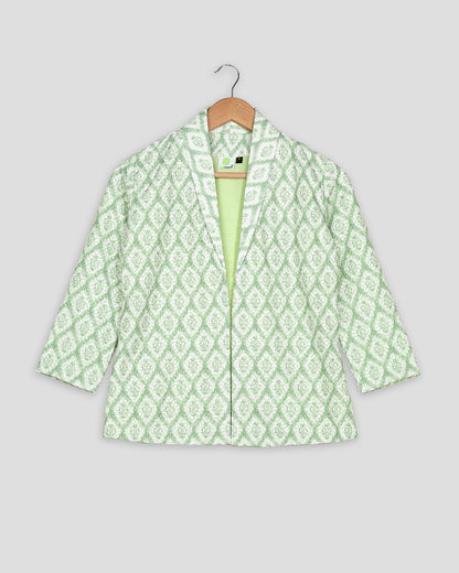 Geometric Floral Sequins Embroidery Work Green Women's Jacket