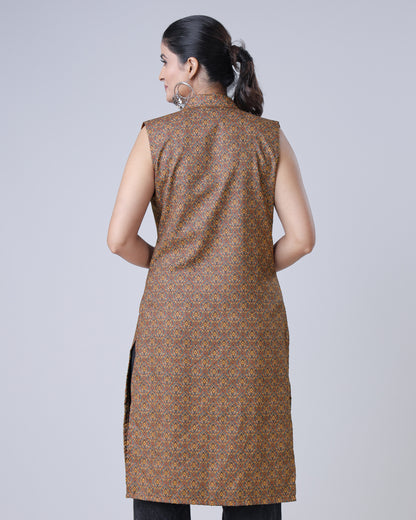 Vintage Mugal Art Sleeveless Long Jacket For Women
