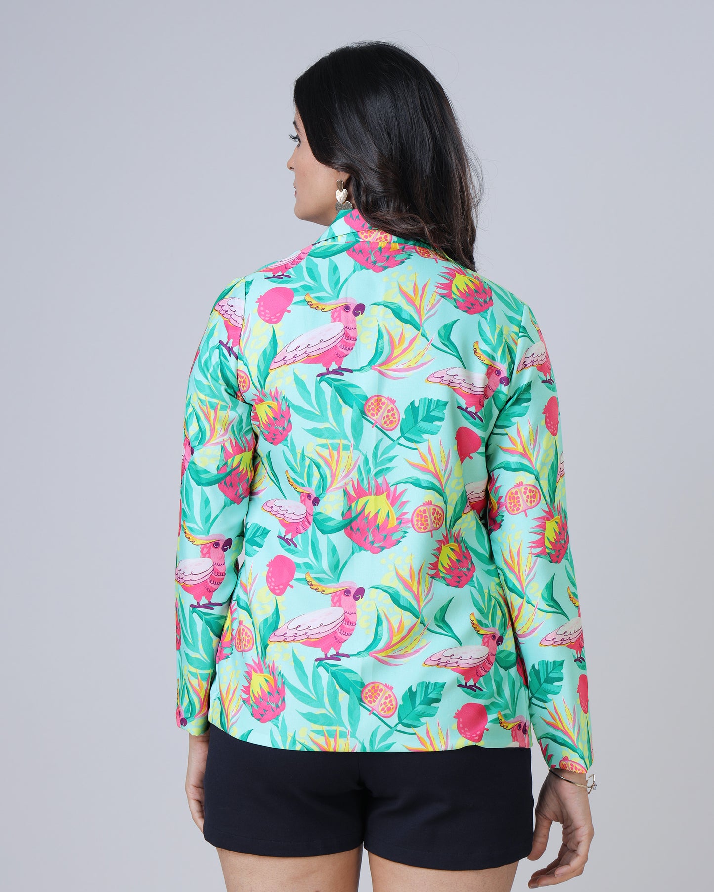 Pop Of Color: Blue And Pink Floral Notched Collar Jacket