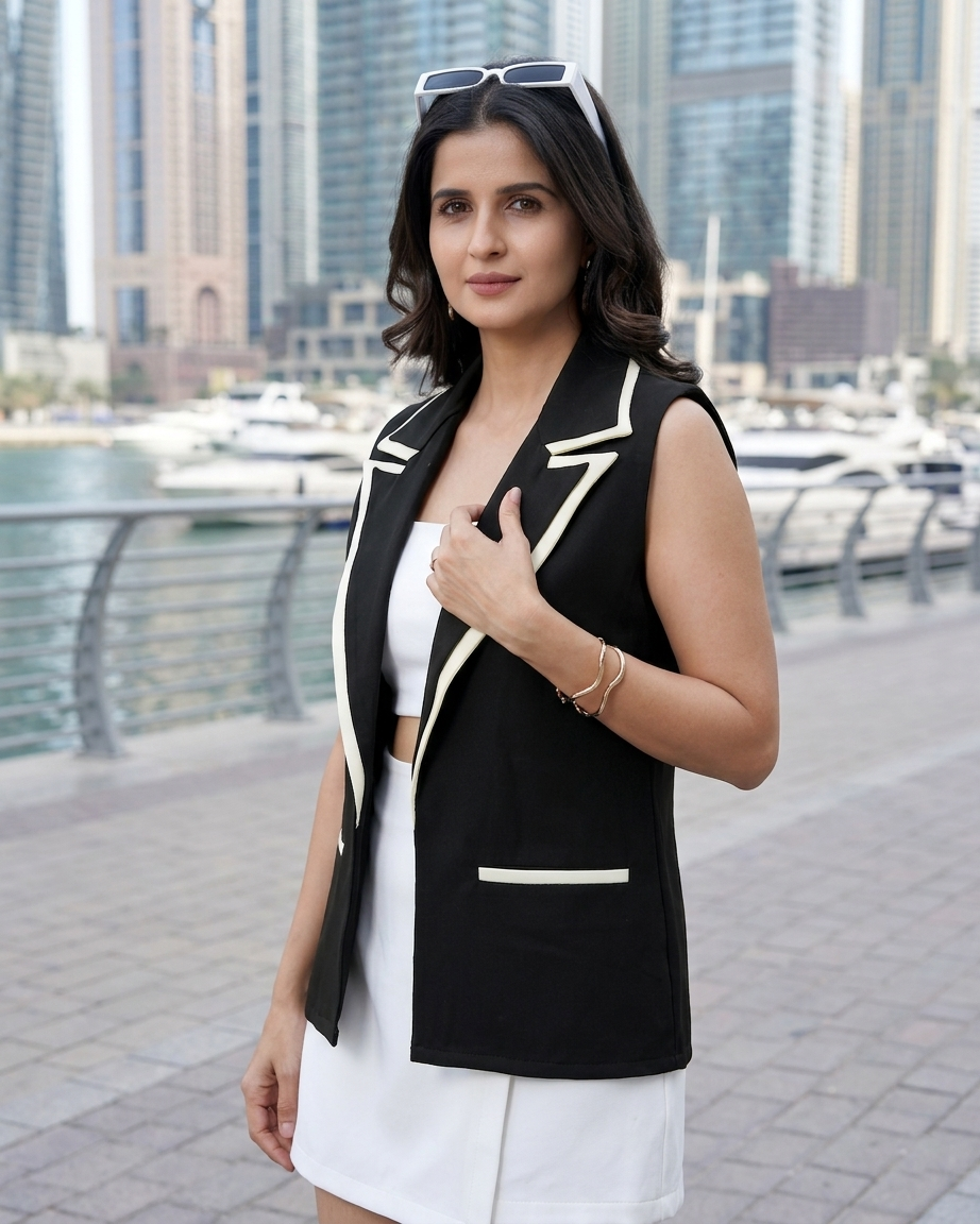 Color Block Edit : Black Sleeveless Women's Jacket