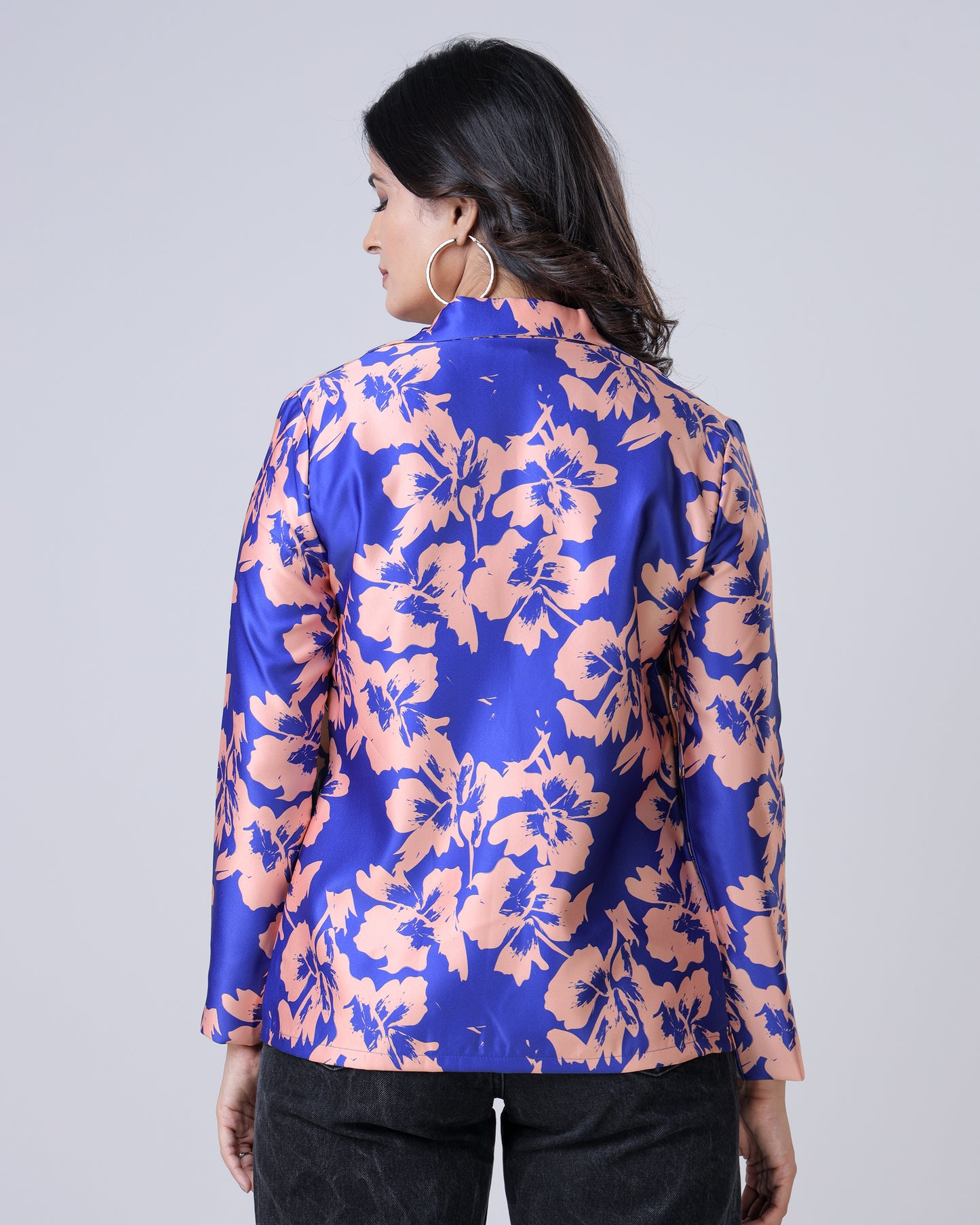 Royal Floral Notched Collar Jacket For Women