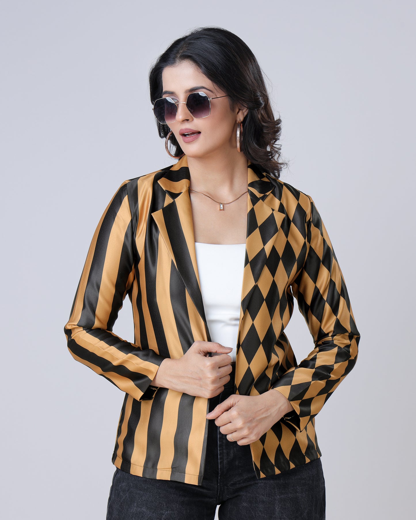 Trendy Twist: Jacket With Geometric And Stripe Print