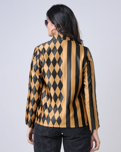 Trendy Twist: Jacket With Geometric And Stripe Print