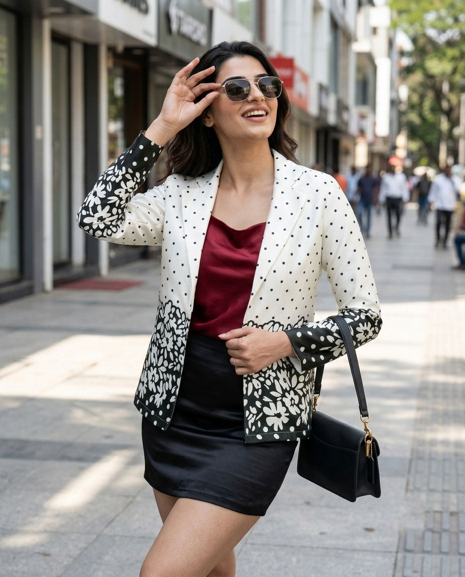Bold And Beautiful: Black And White Polka Dot Women's Jacket