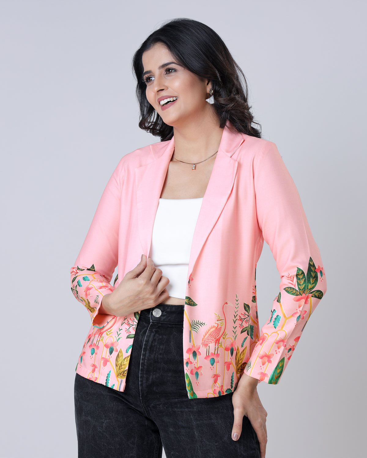 Vintage Pink Floral Jacket For Women