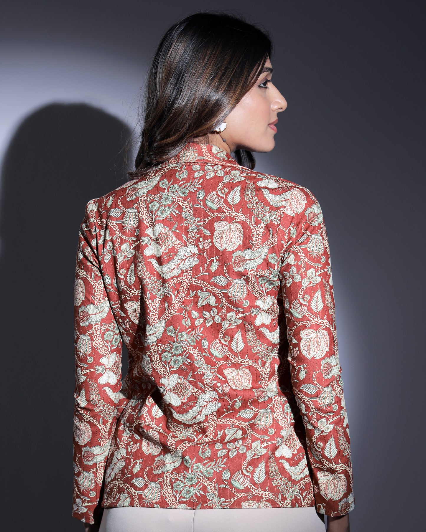 Velvet Edit: Maroon Floral And Leaf Sequins Velvet Women's Jacket