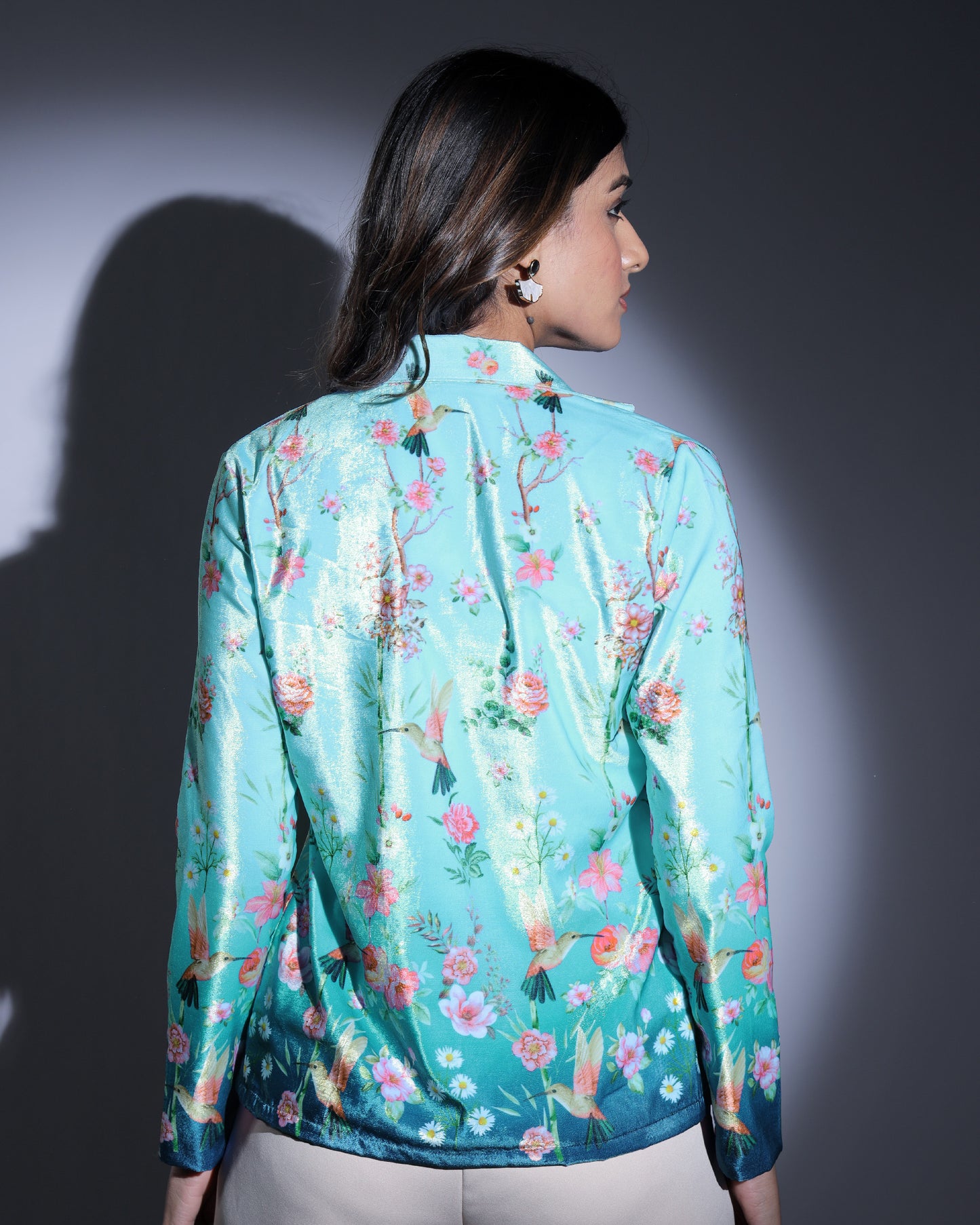 Velvet Edit: Lux Rose and Birds Ombre Velvet Jacket For Women