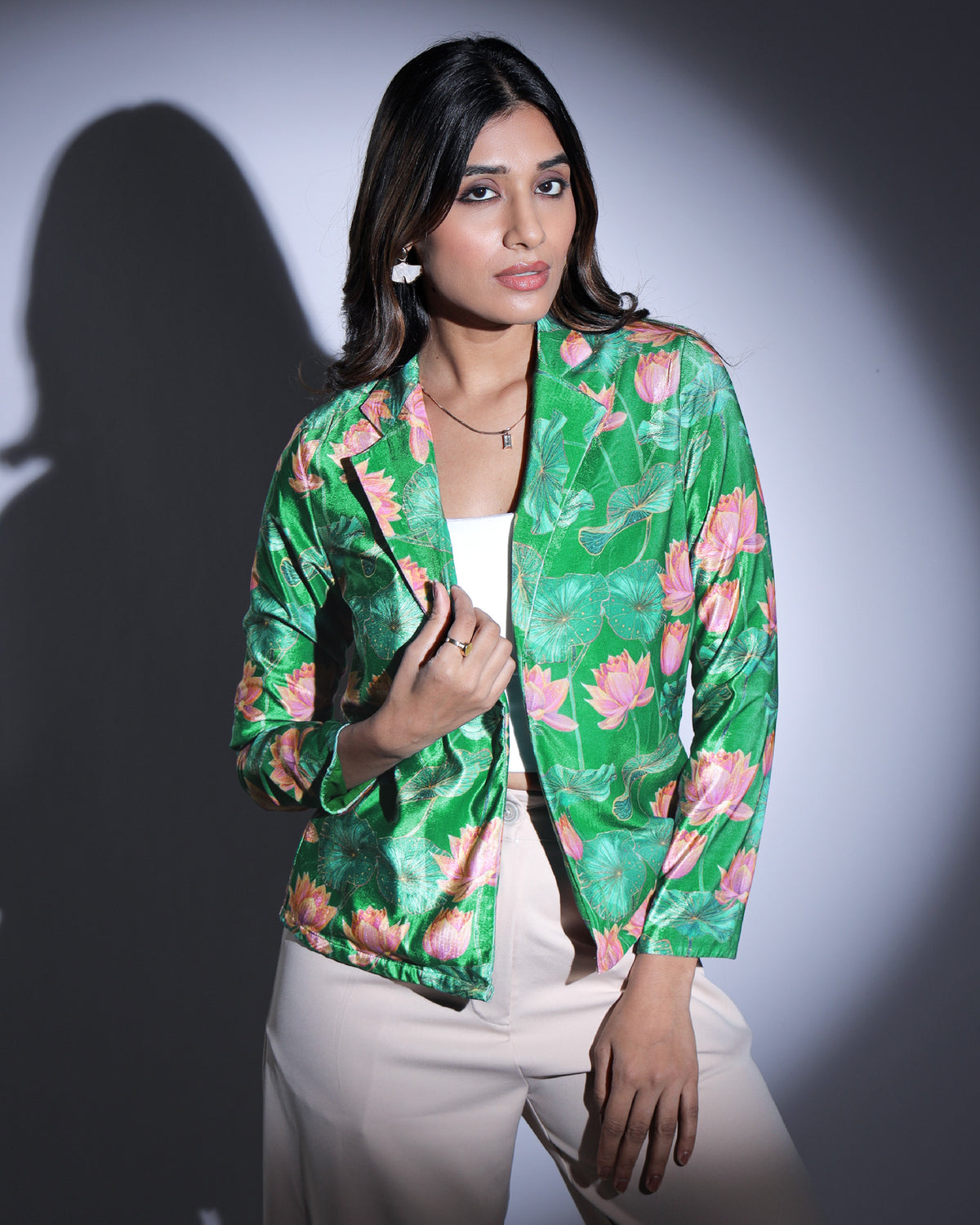 Velvet Edit: Lovely Lotus Emerand Green Velvet Jacket For Women