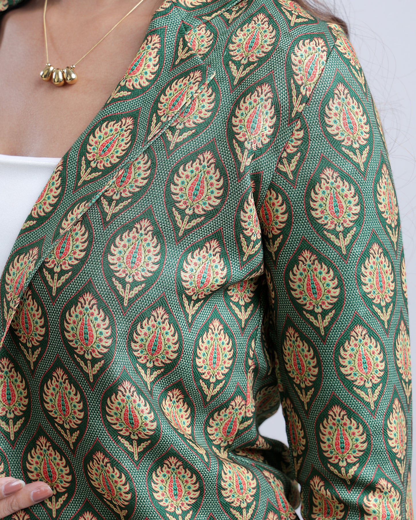 Indian Ethnic Open Front Green Womens Jacket