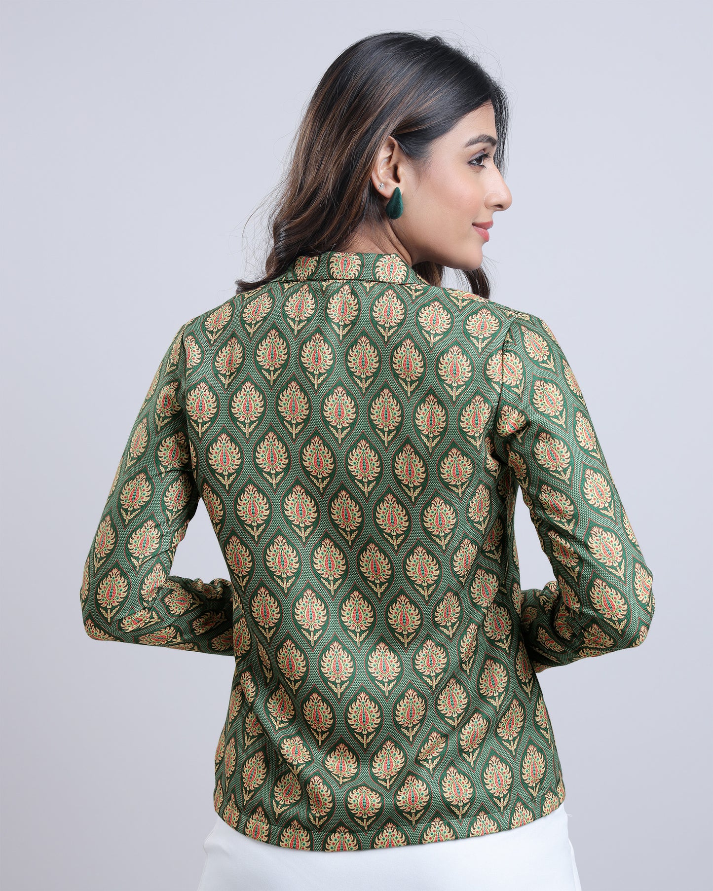 Indian Ethnic Open Front Green Womens Jacket