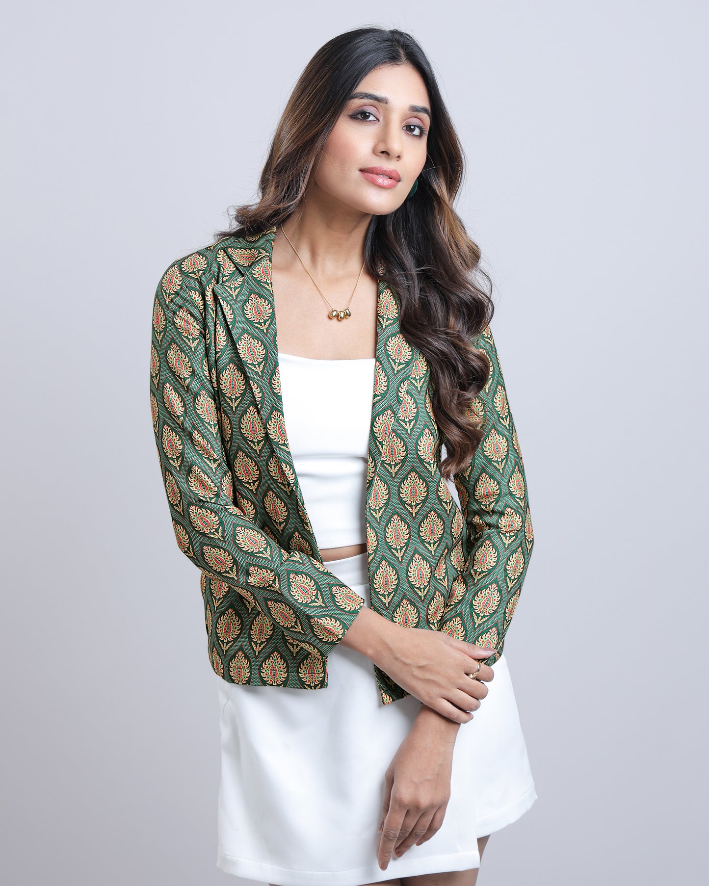 Indian Ethnic Open Front Green Womens Jacket