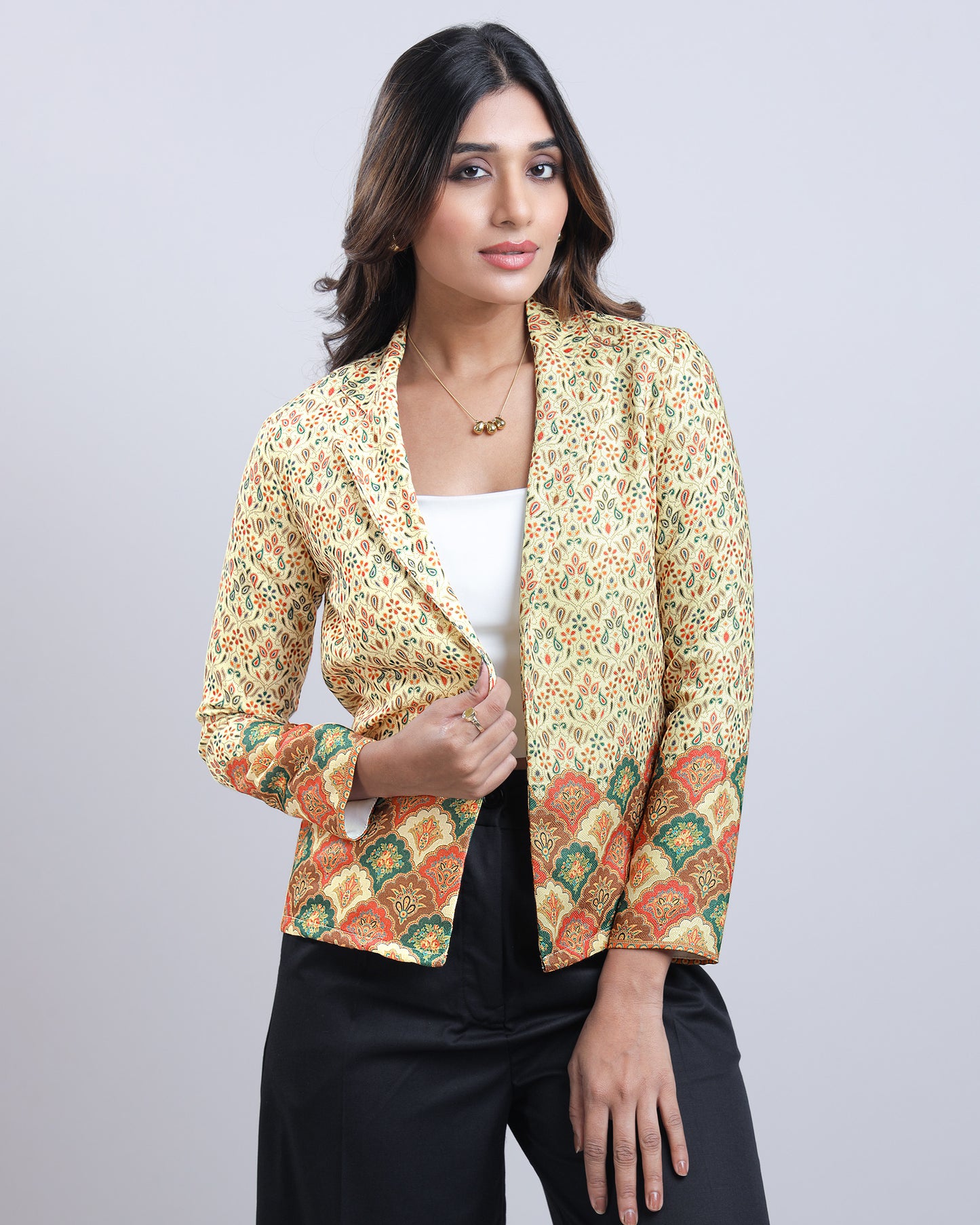 Feel The Edge : Paisley Open Front Yellow Womens Jacket