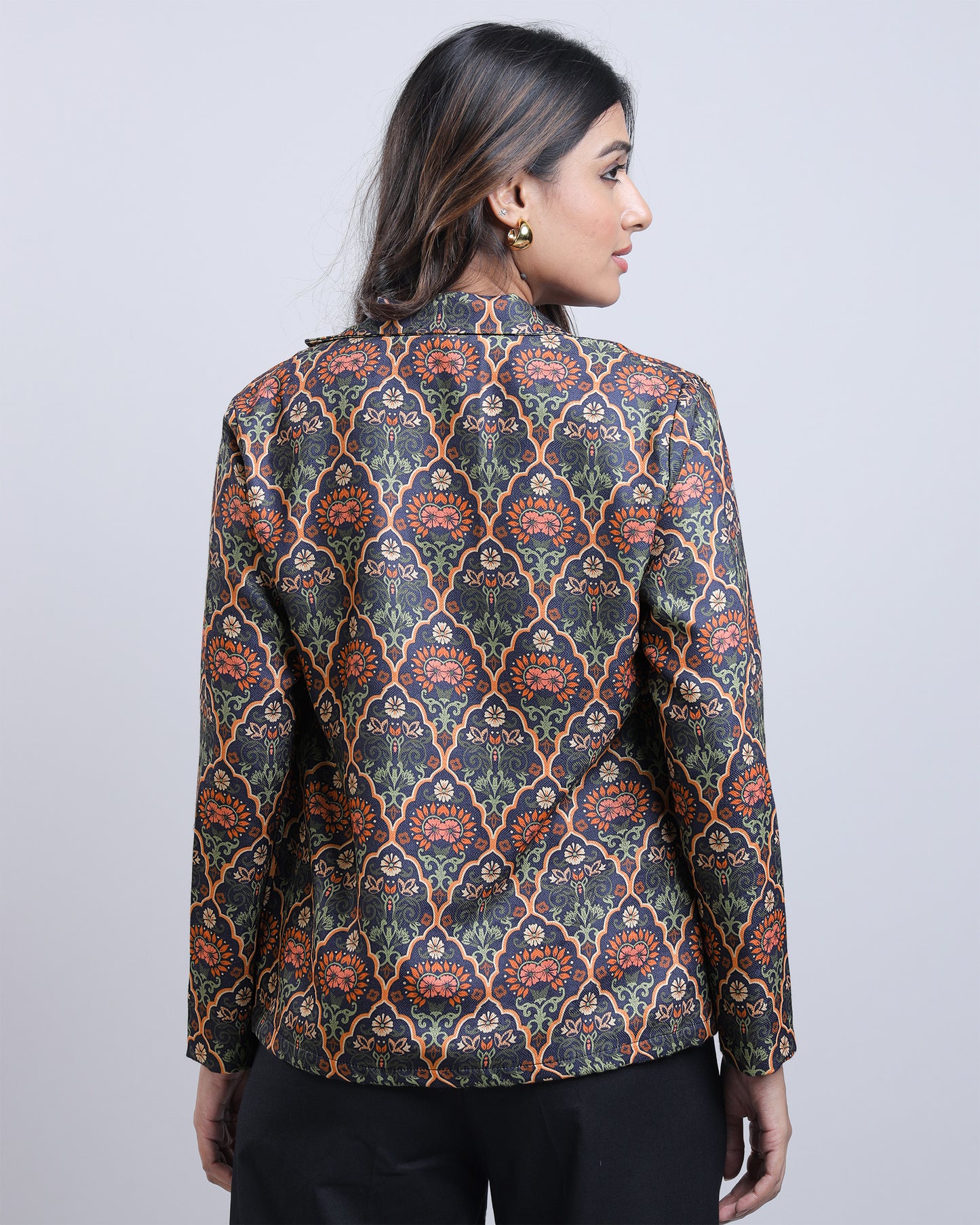 Statement-Making Navy Blue Ethnic Floral Womens Jacket