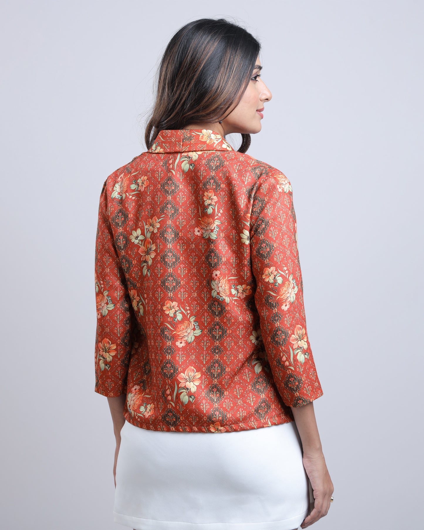 Statement-Making Red Ethnic Floral Womens Jacket