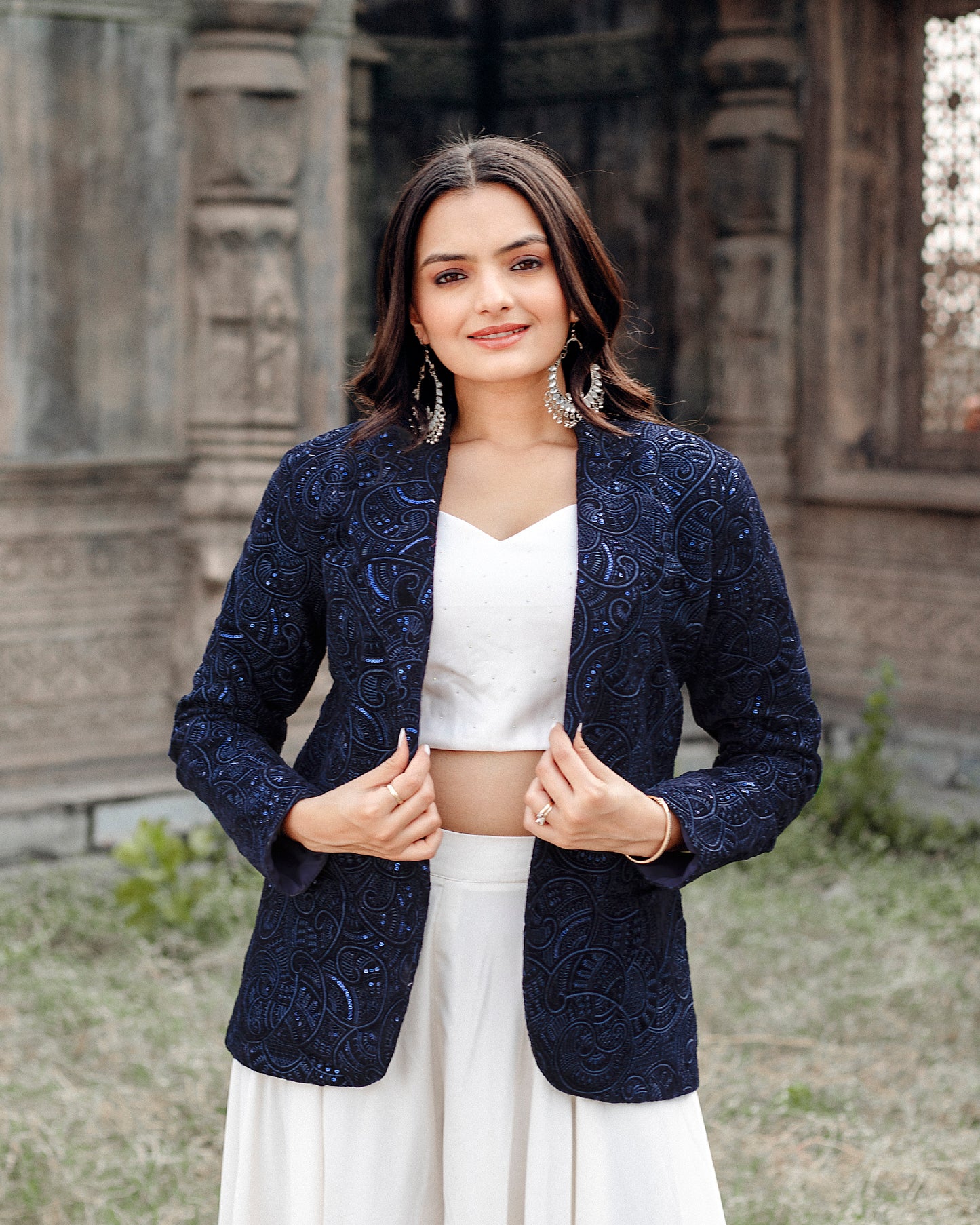 Estella Sequins Embroidered Jacket - Tailored Fit in Smooth Velvet