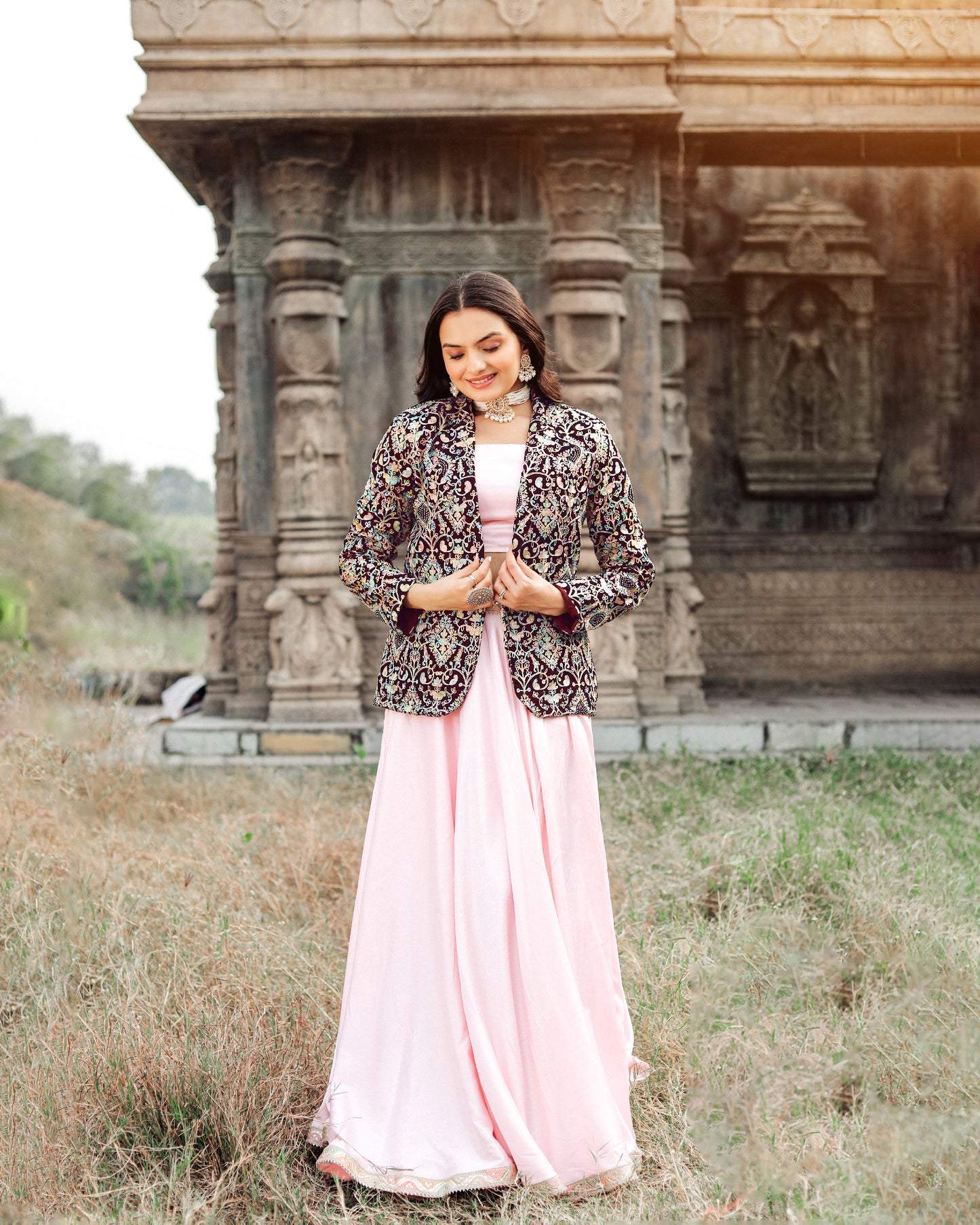 Winter's Embrace: A Kashmiri Velvet Jacket with Swarovski Shimmer