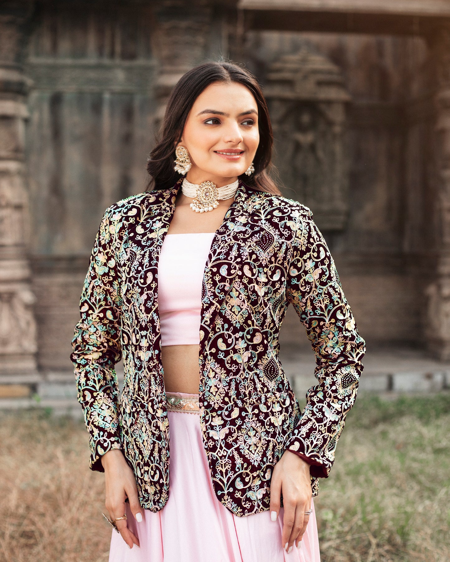 Winter's Embrace: A Kashmiri Velvet Jacket with Swarovski Shimmer