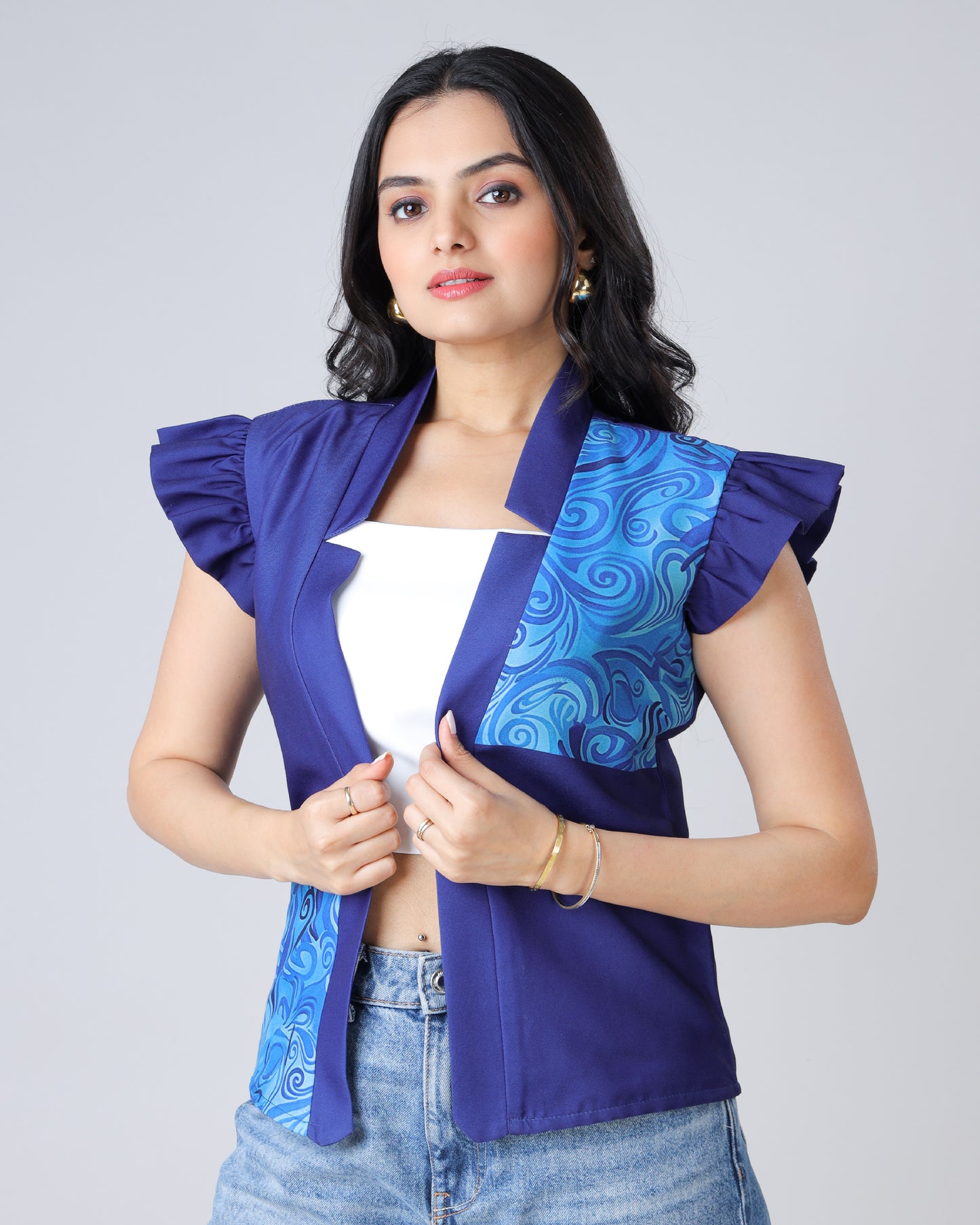 Color Block Edit: Women's Paisley Ruffled Sleeve Jacket