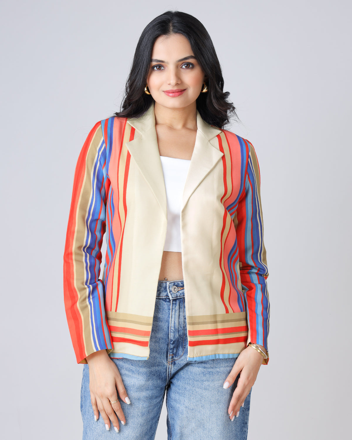 Vintage-Inspired Striped Jacket For Women