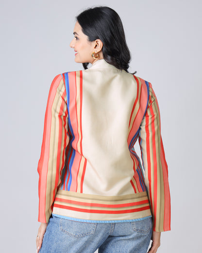 Vintage-Inspired Striped Jacket For Women