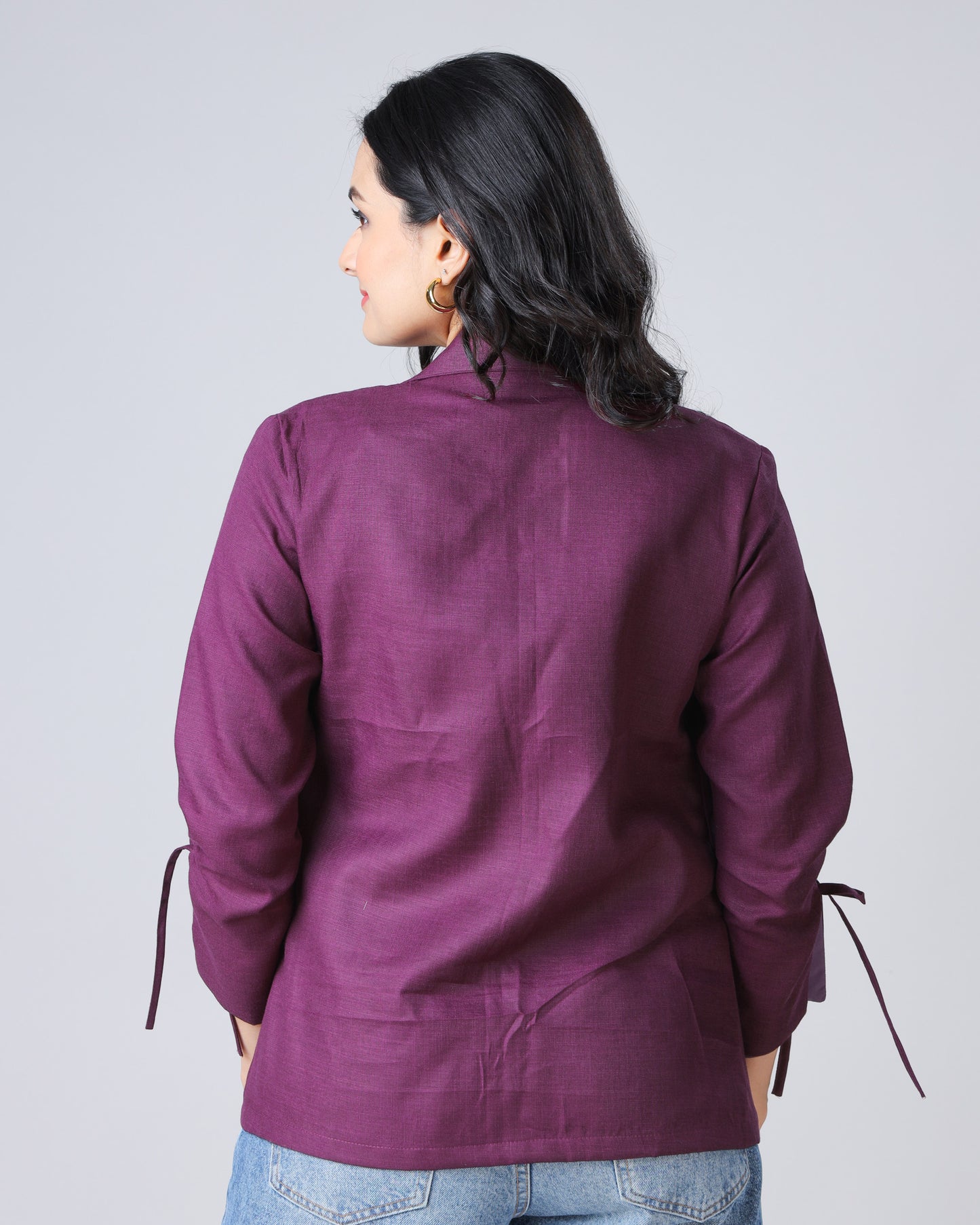 Women's Wine Purple Rolled Cuff Sleeve Jacket