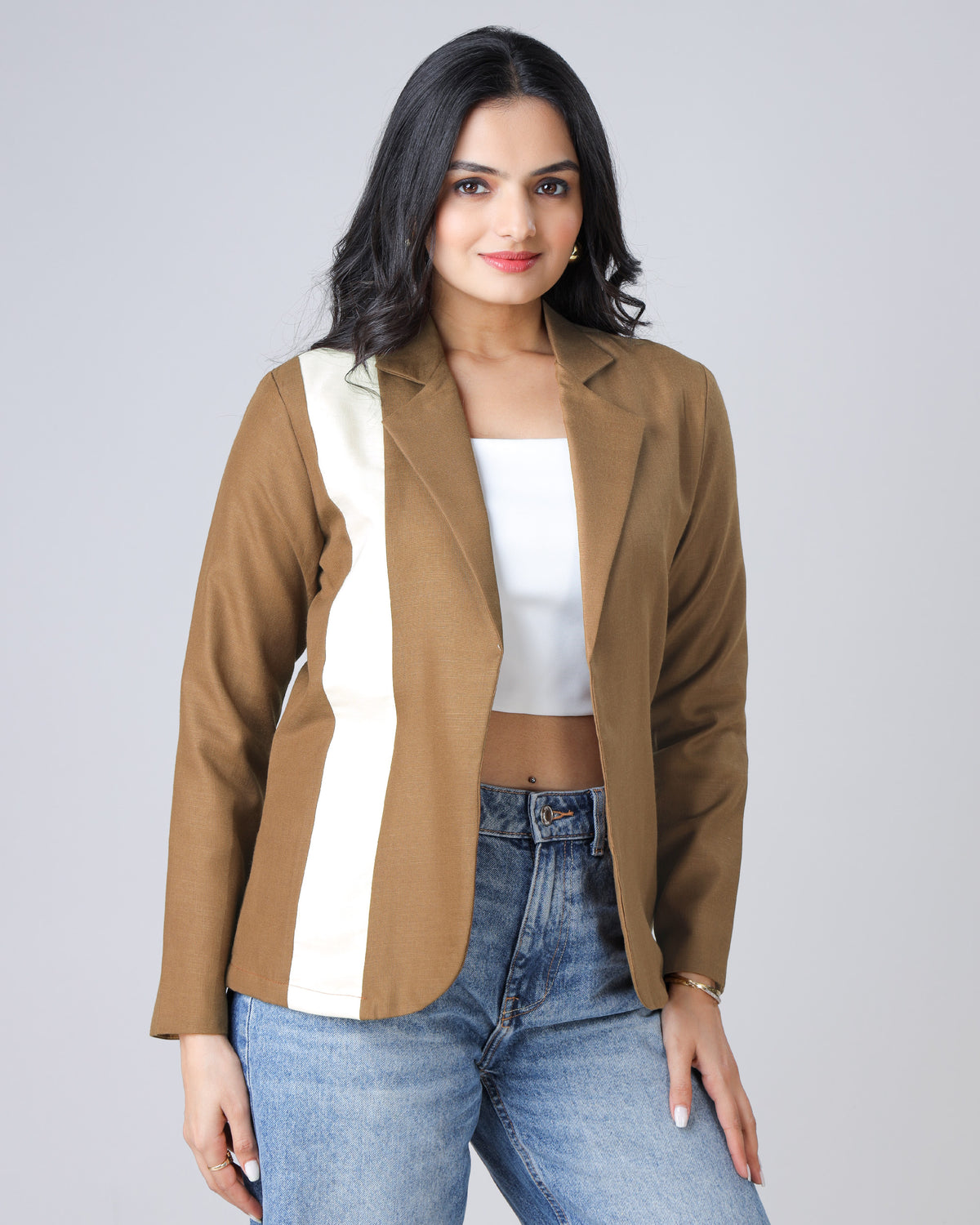 Women's Classic Brown Patchwork Jacket